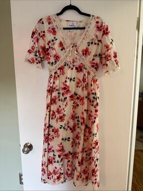 Sam Edelman Cream Midi Dress with Pink Floral Print